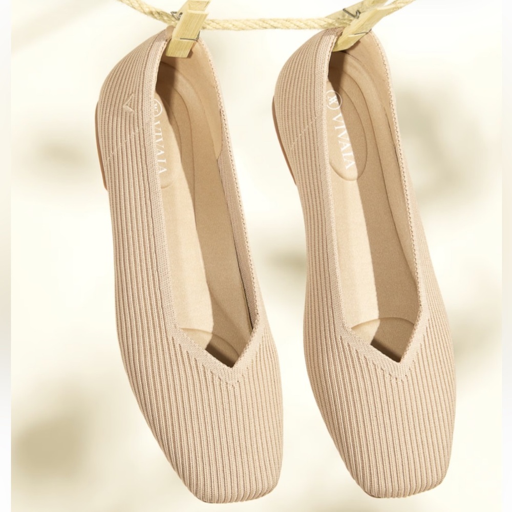 Vivaia Margot Cream Ribbed Knit Flats